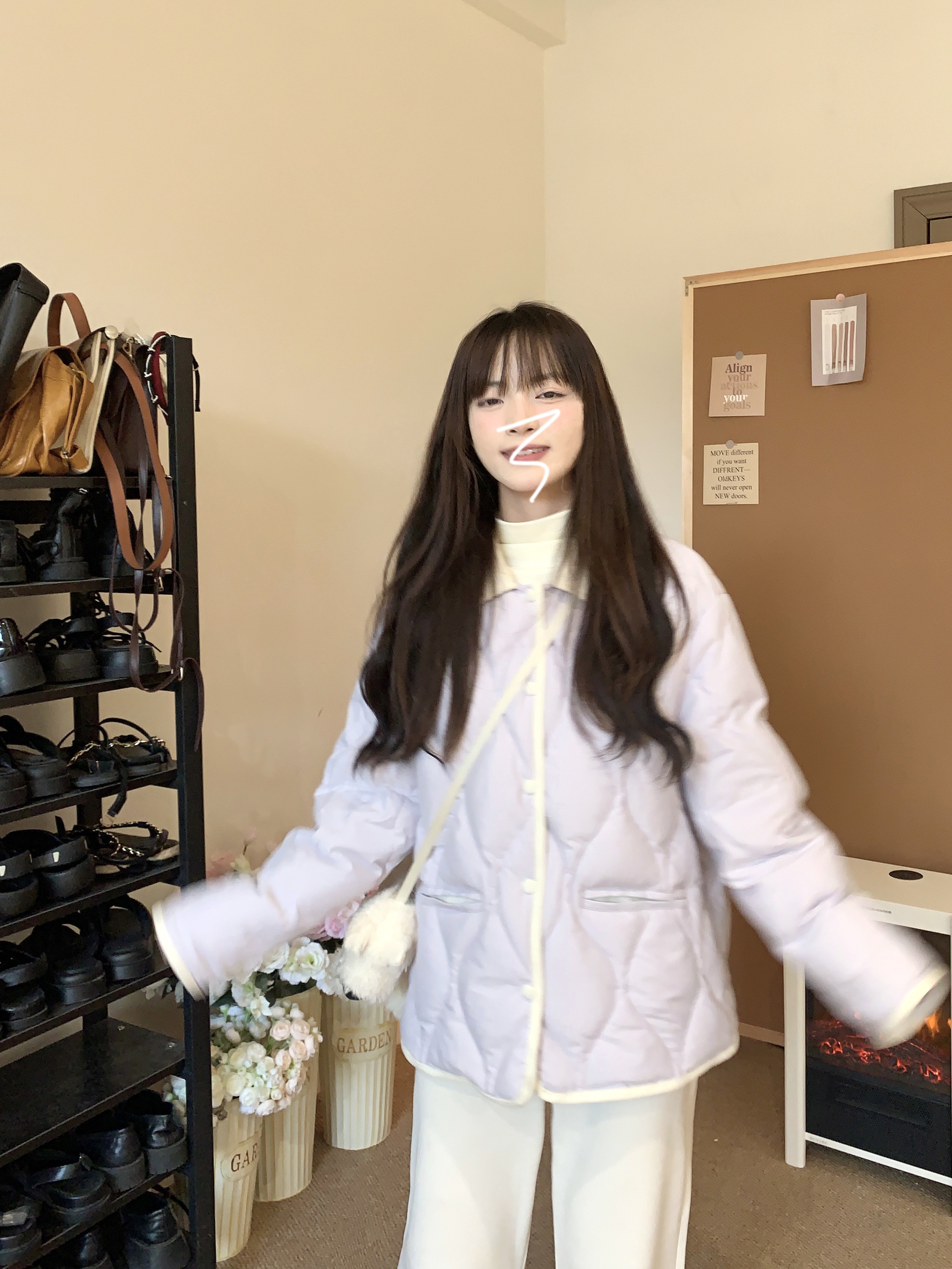 Korean-Style Winter Purple Cotton Bread Jacket for Women - Loose Slimming Warm Coat