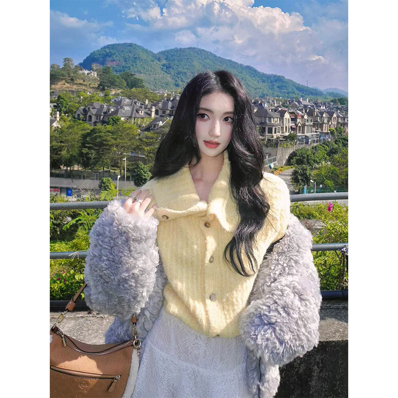 Lapel Knitted Cardigan - Fashionable Loose Sweater Coat with Lazy Design for Effortless 90s Style