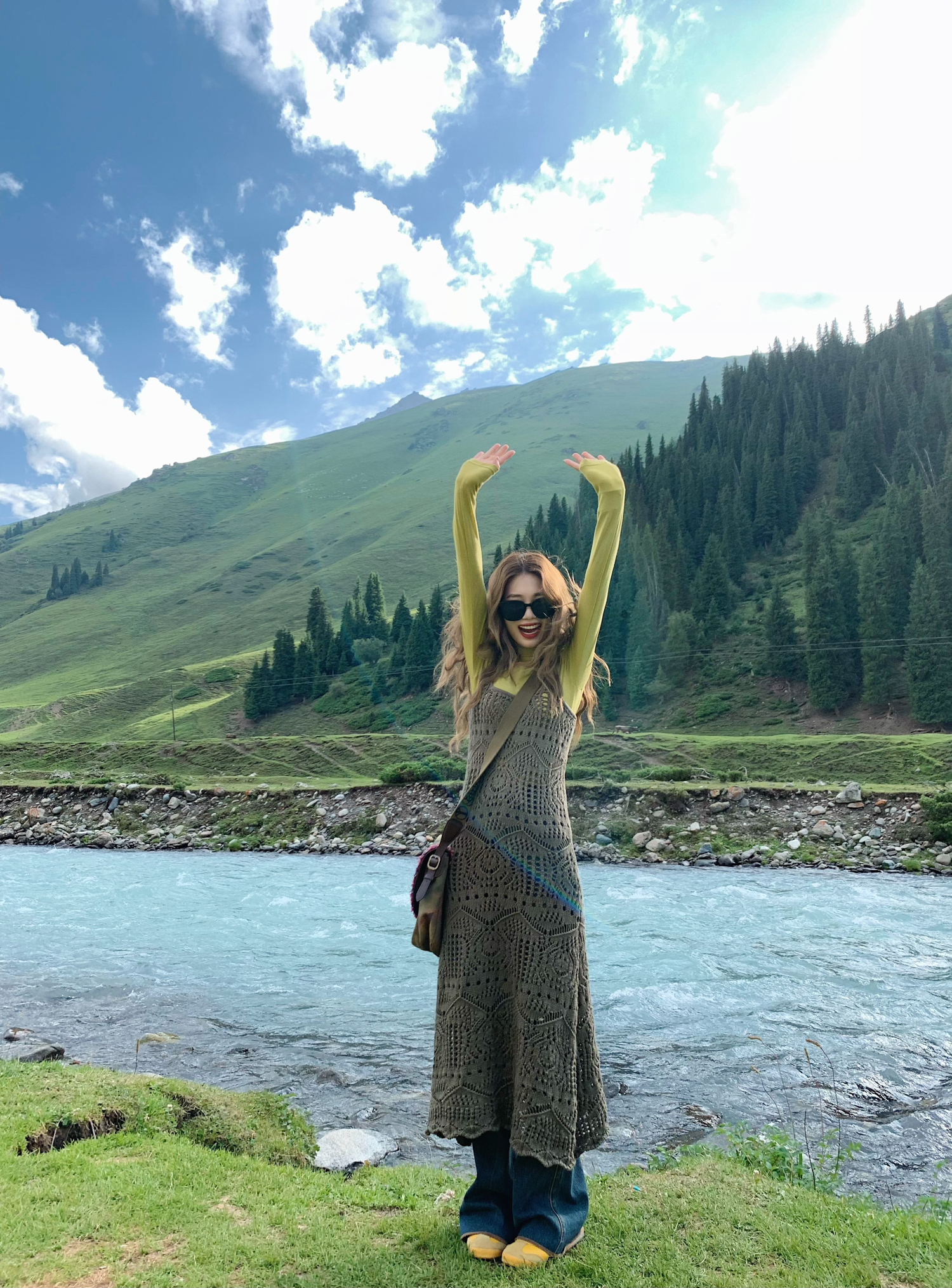 Layered Aesthetic Hollow Knit Dress with Tencel Wool Sweater – 90s Inspired Fashion, Trendy Casual Look