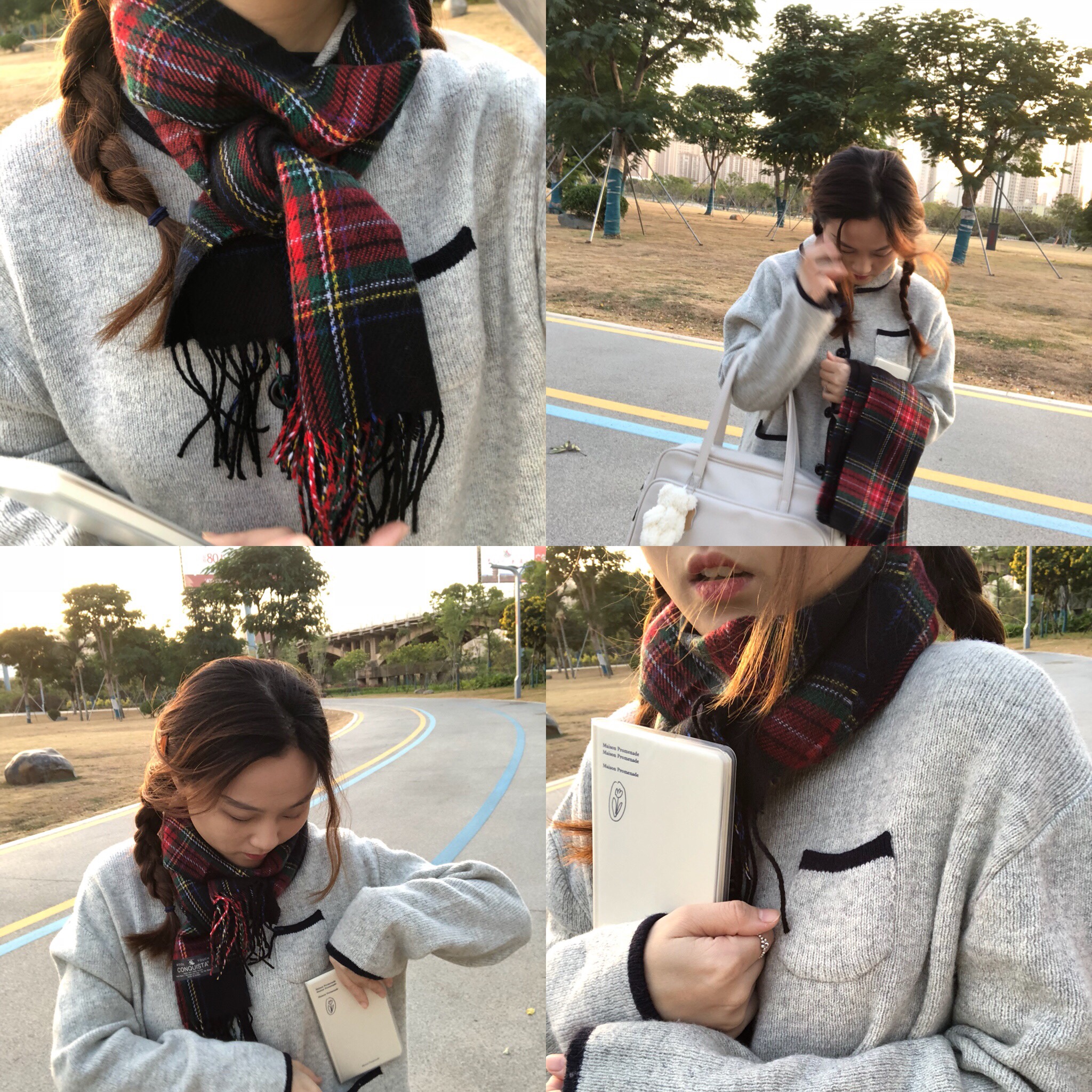 Lightweight Warm Soft Plaid Scarf - Korean Style Wool Touch for Christmas Gift, Cozy Fashion Accessory