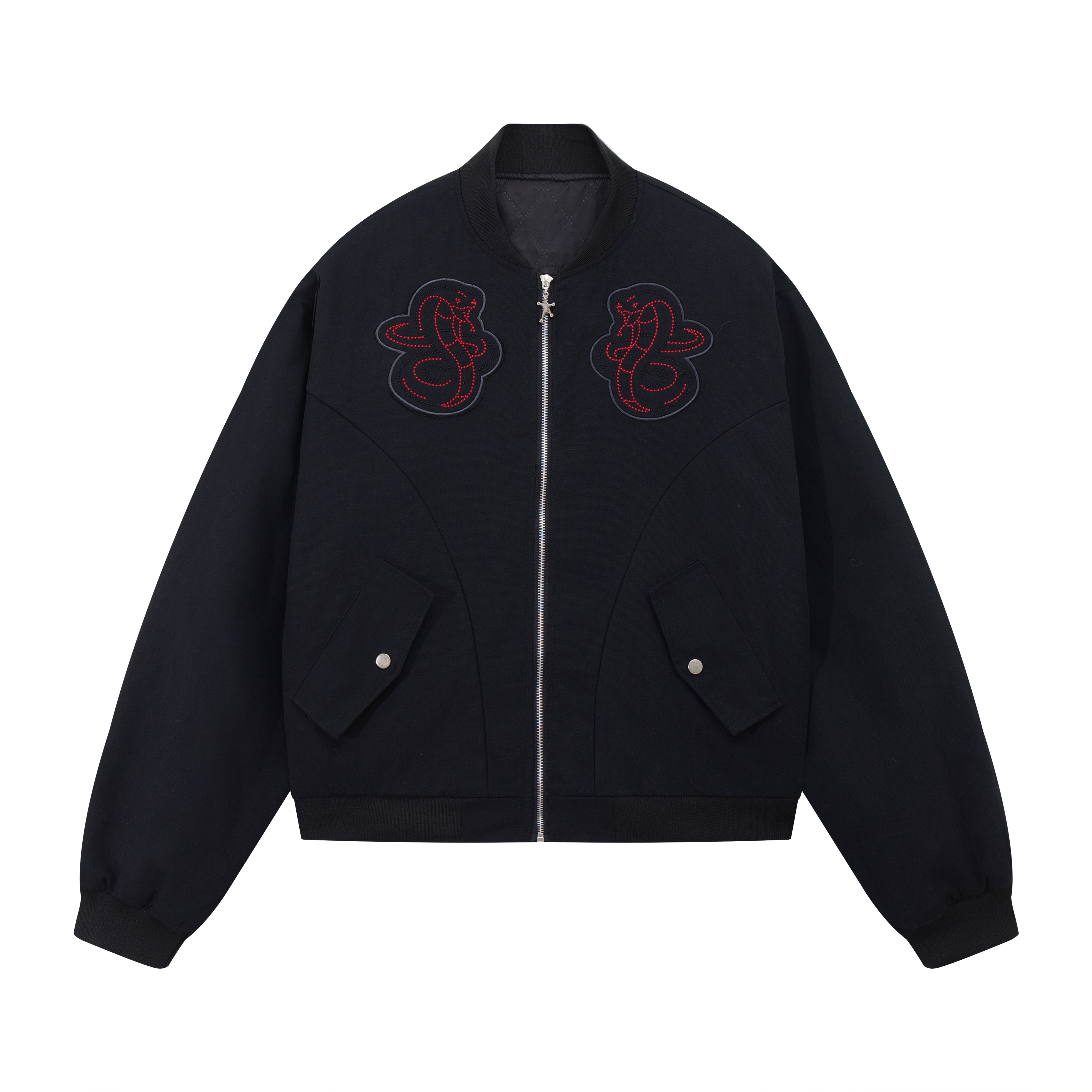 Limited Edition Embroidered Snake Flight Jacket - Vintage American Style, Spring 2025 Trend, Loose Fit Coat