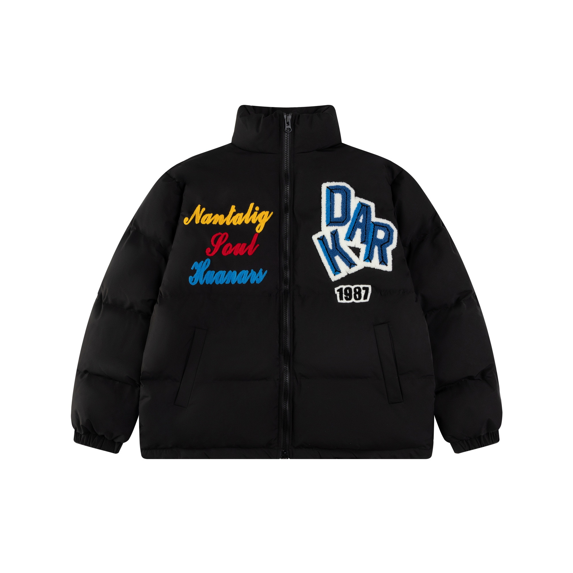 Loose Unisex Winter Puffer Jacket with Letter Embroidery - Thick Fleece Coat for Couples in National Trend Style