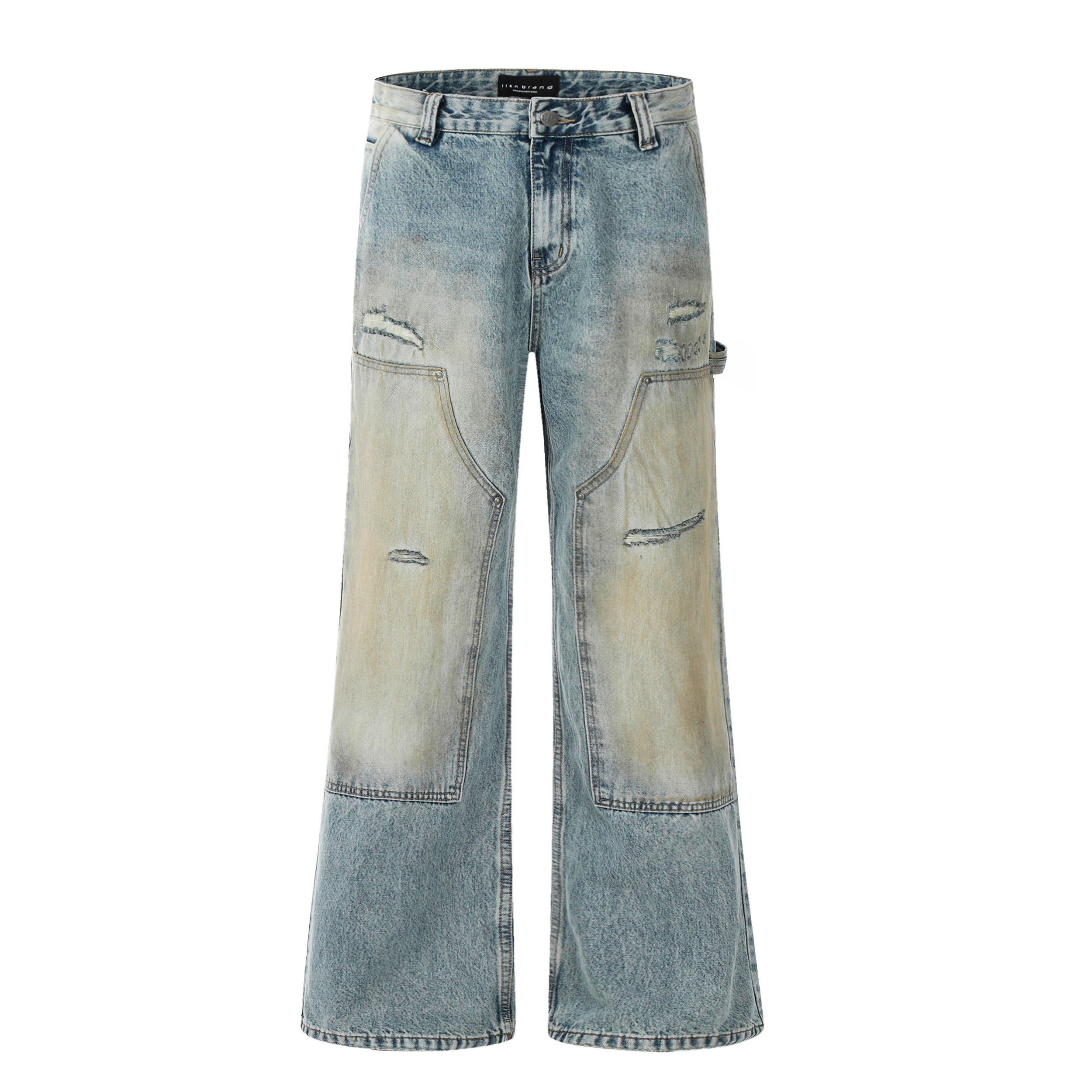 Loose Wide Leg Deconstructed Patchwork Denim Pants in Yellow Mud - Vintage Style 90s Inspired Spicy Girl Design