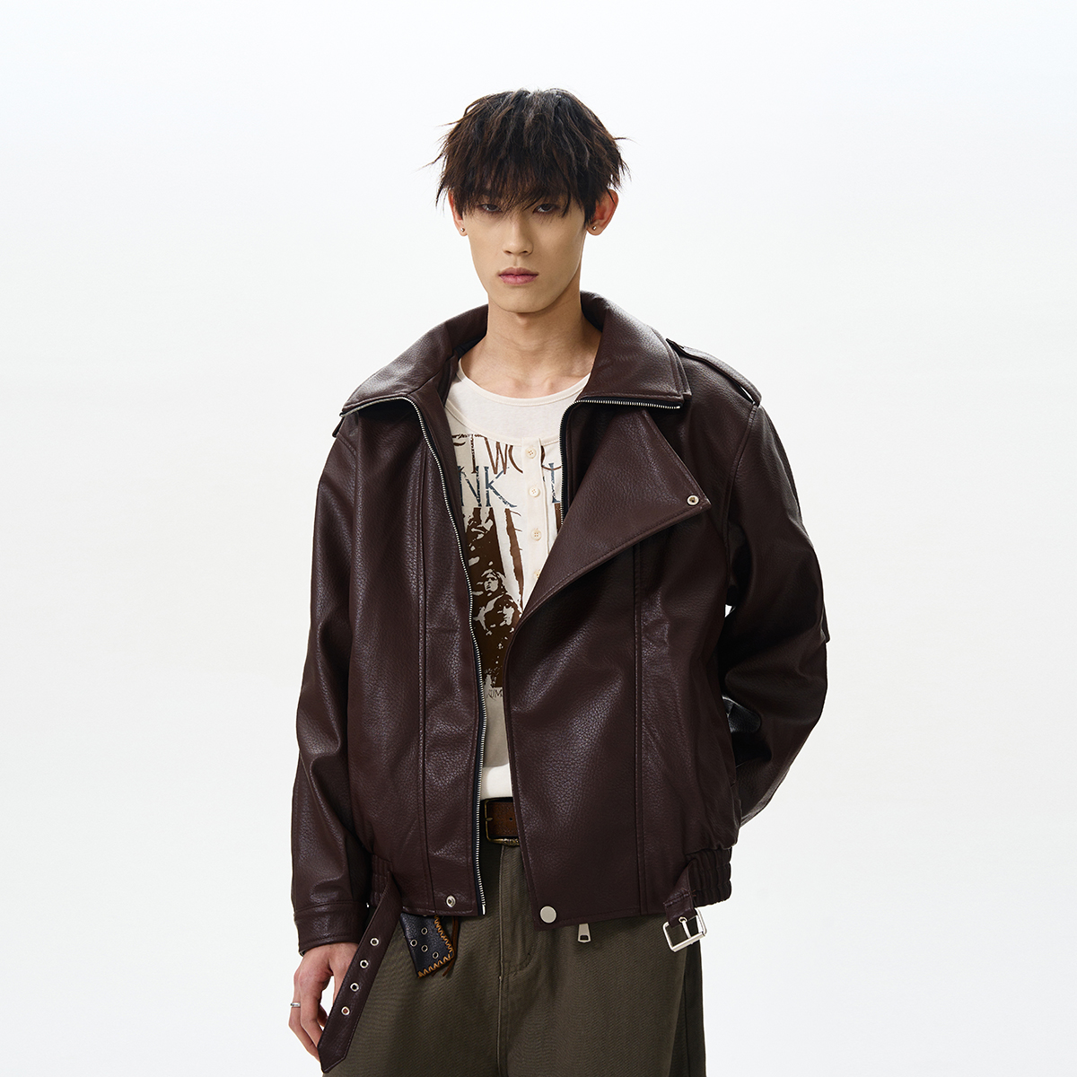 Men's American Retro Deconstructed PU Leather Jacket - Trendy High-End Outerwear for a Stylish Look