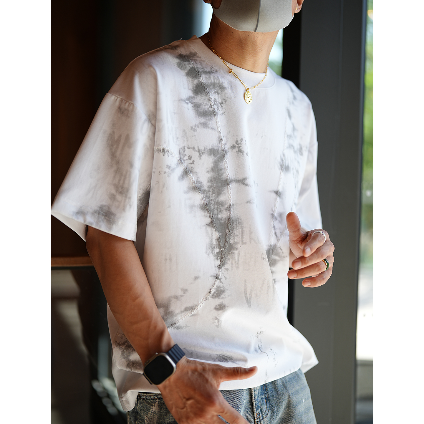 Men's American Retro Deconstructed Tie-Dye Short Sleeve T-Shirt, Vintage Summer Round Neck Design, Trendy Y2K Style
