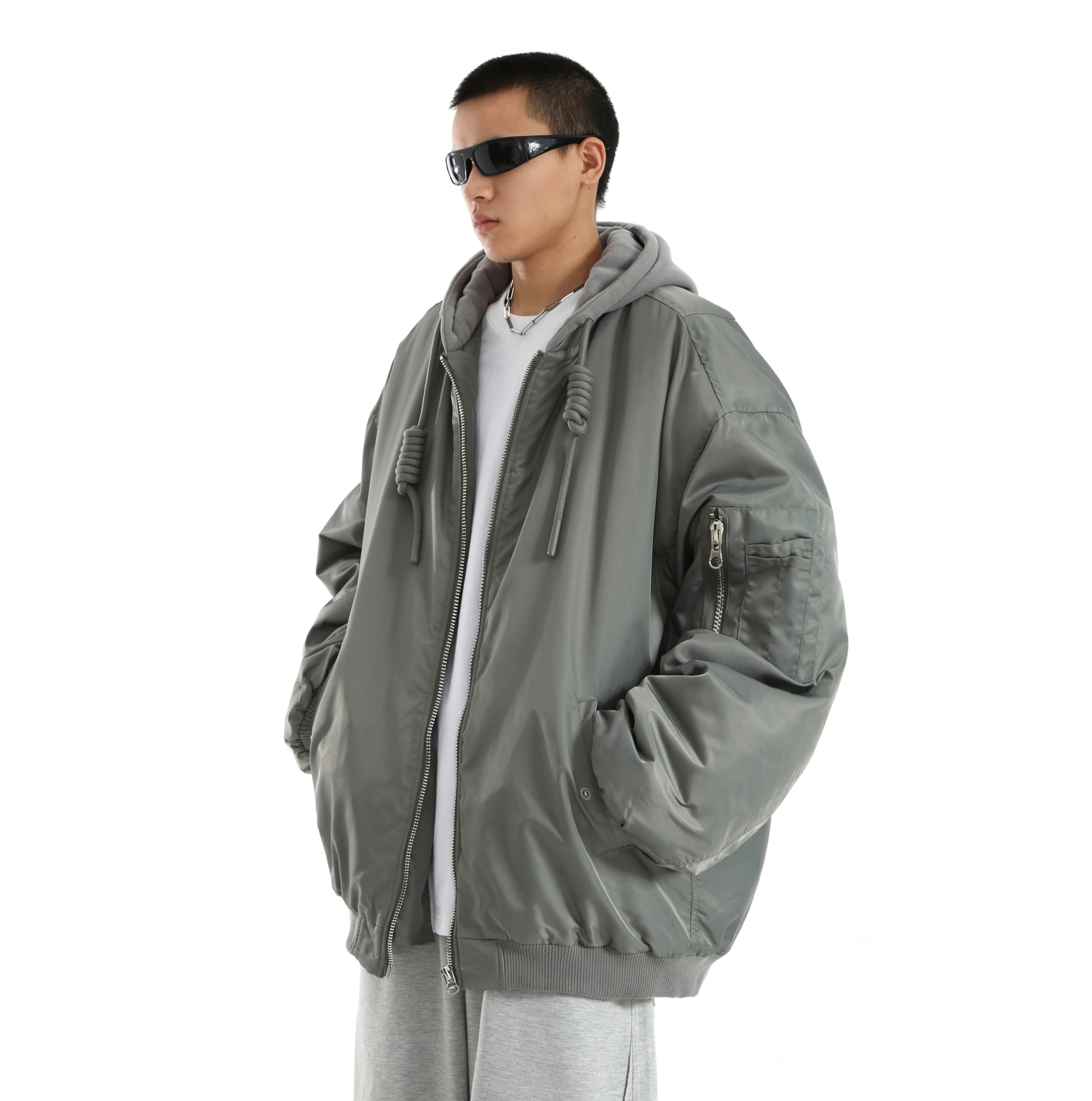 Men's American Retro Oversized Hooded Baseball Jacket - Thick Cotton Winter Outerwear, Loose Fit, Vintage Style