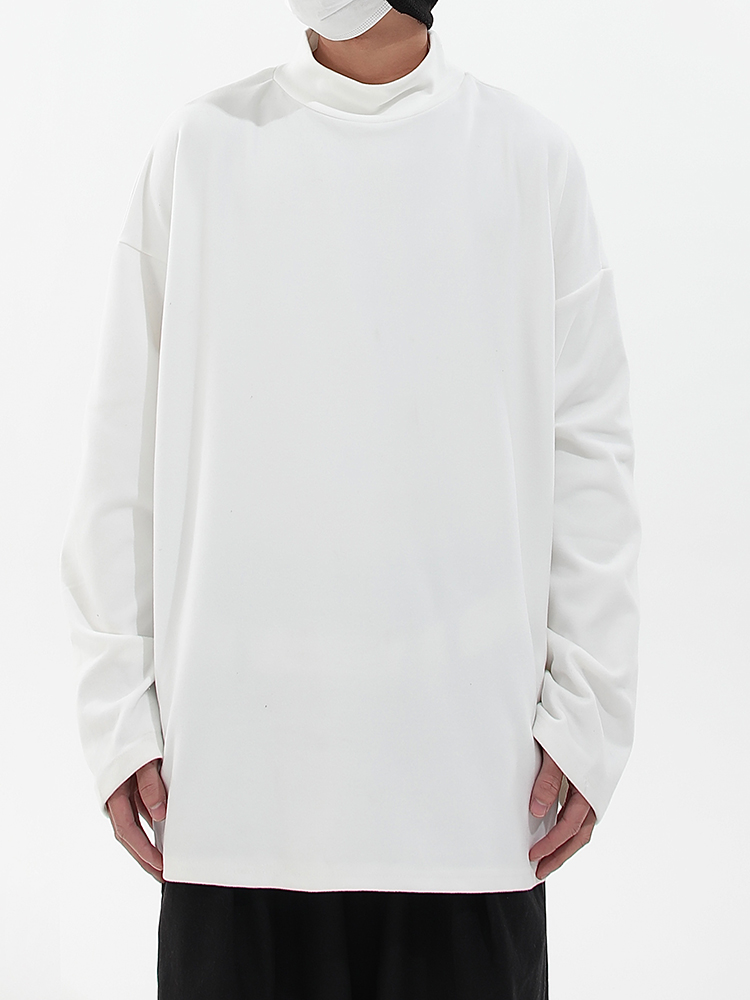 Men's Black Turtleneck Long Sleeve Sweatshirt - Oversized Casual Top for Spring & Autumn, Versatile Everyday Wear