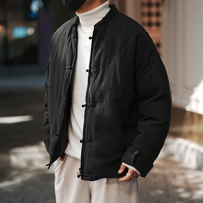Men's National Style High-End Stand Collar Down Jacket, Trendy Chinese-Style Winter Coat with Zipper