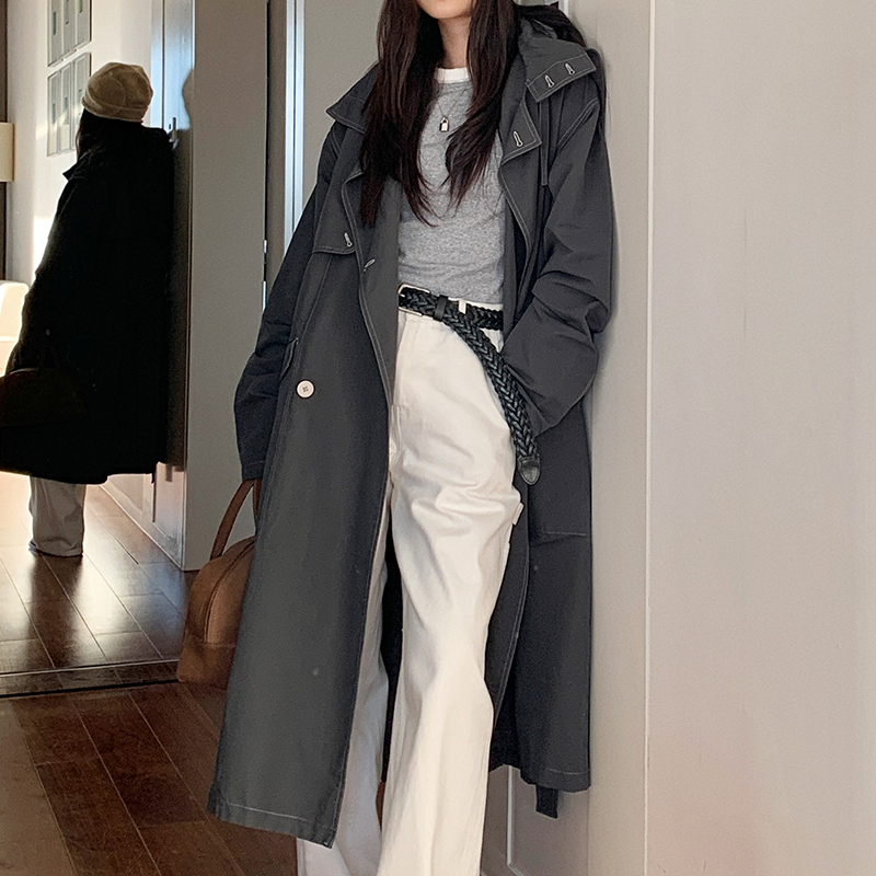 Mid-Length Gray Trench Coat 2023 - High-End Korean Style British Fashion for Petite Wear