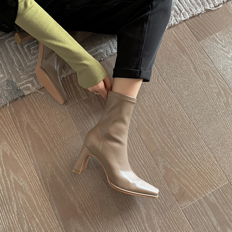 Minimalist Chunky Heel High-Heeled Elastic Short Boots for Women - Square Toe Slim Fit 2023 Trendy Style