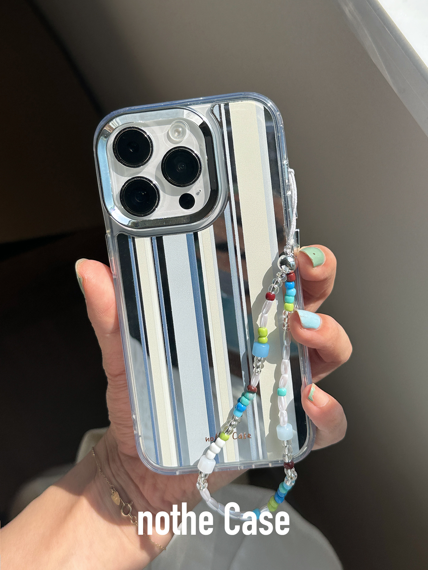 Minimalist Full Coverage Phone Case for iPhone 15 Pro Max - Greenland Summer Stripe Design, Trendy Niche Style