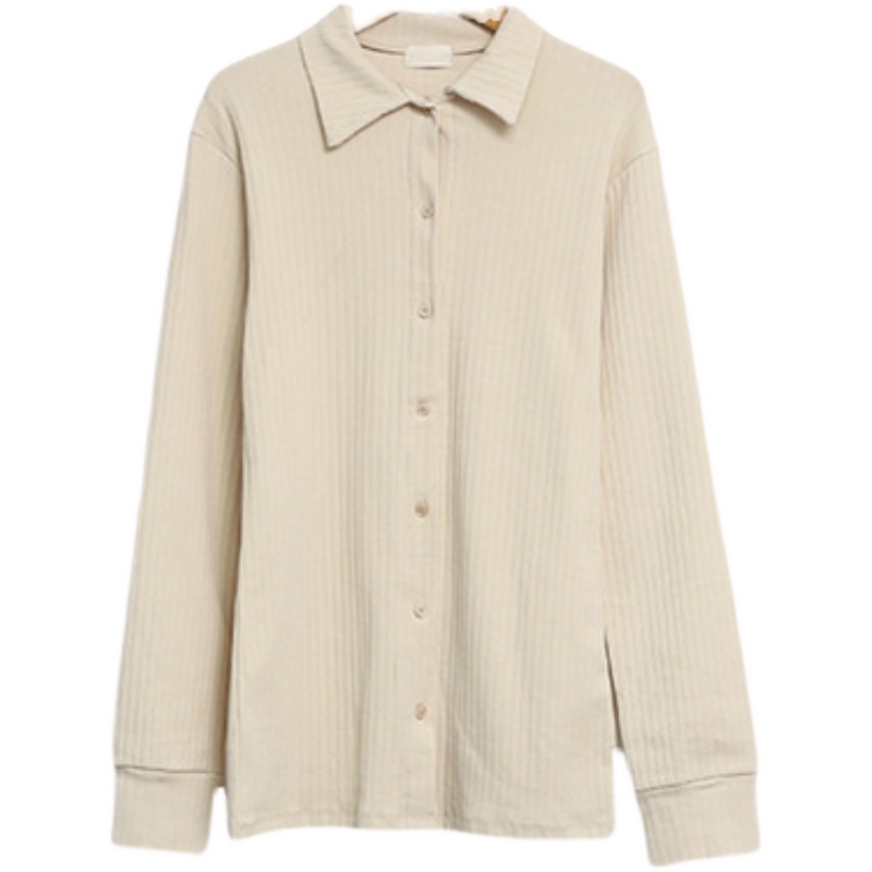 Minimalist Slim Fit Square Neck Long Sleeve Shirt for Women with Vertical Stripe Design - Versatile & Slimming Fashion Top