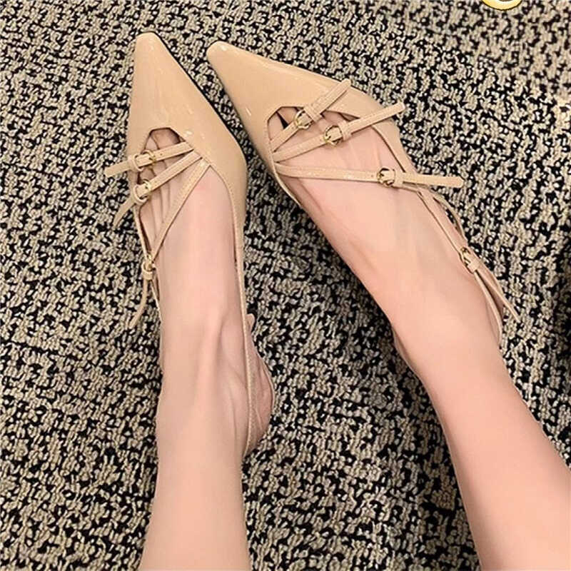 Nude High-Heeled Sandals for Women - 2024 Thin Heel One-Strap Sexy Kitten Heel Pointed Toe Backless Design