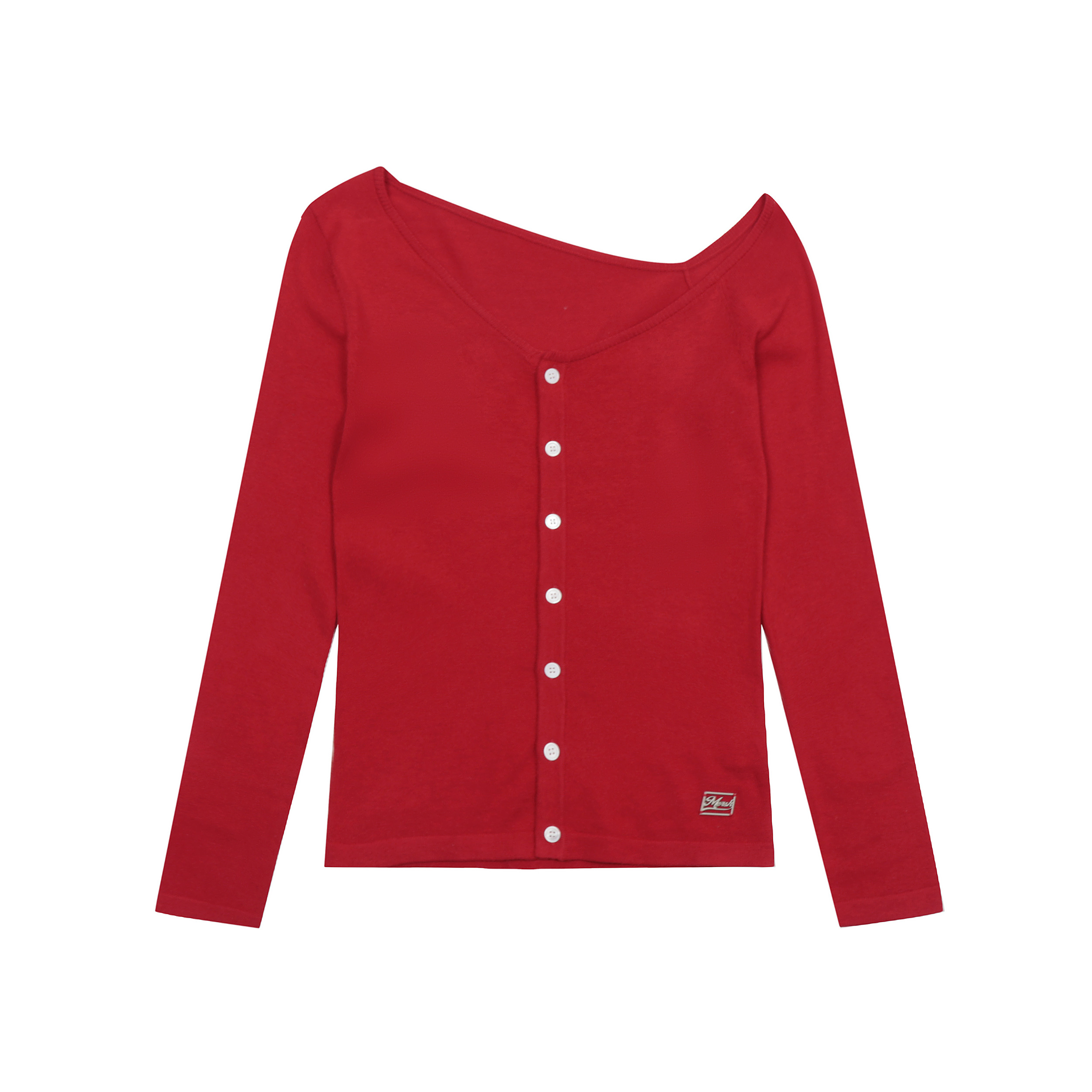 Off-Shoulder Button Long Sleeve Knit Top - Slim Fit, Thin & Breathable Summer Shirt in American Style