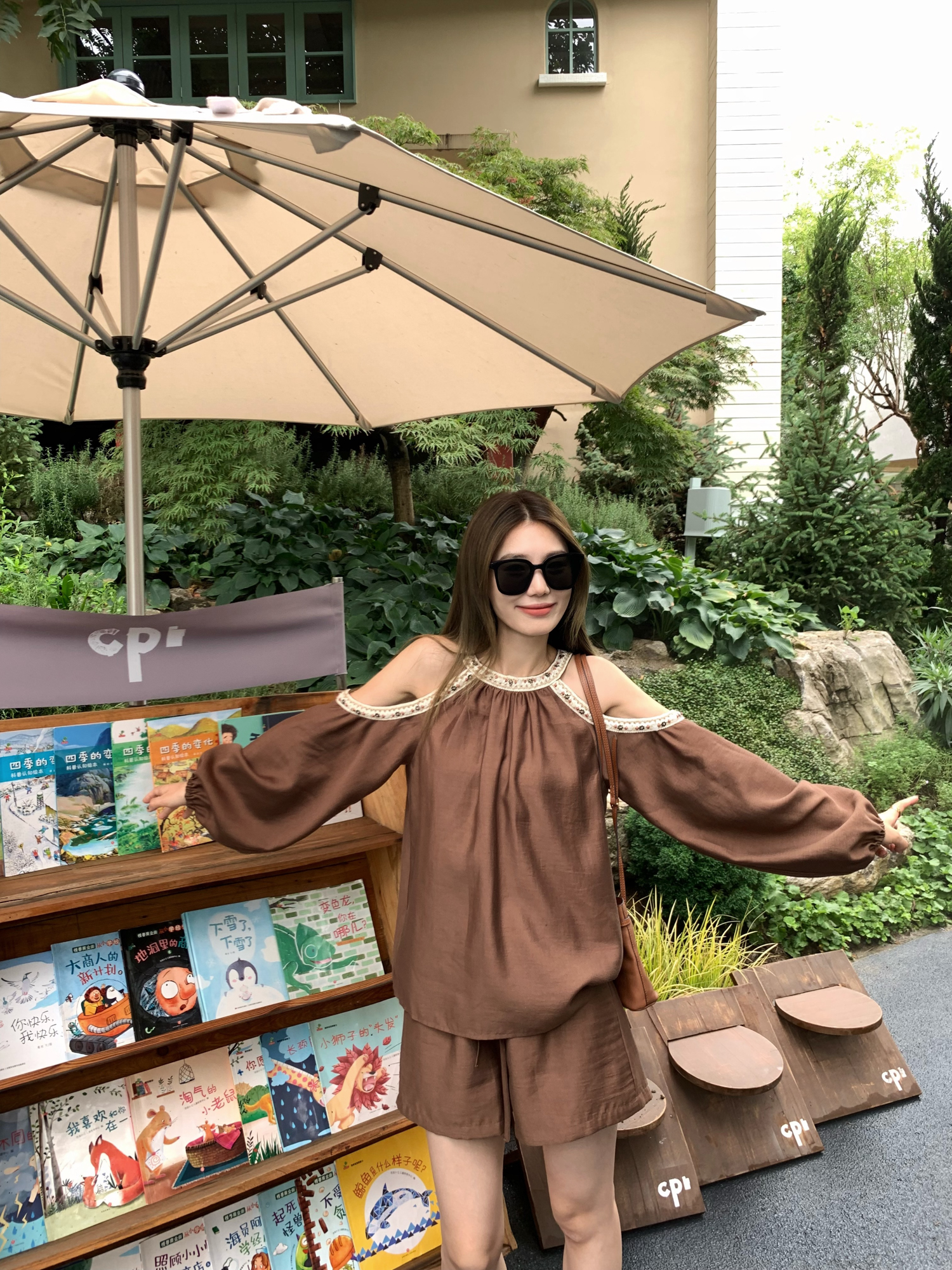 Off-Shoulder Halter Top and Tencel Shorts Set - Heavy Wool Knit Holiday Outfit, South France Style, Chic Summer Look