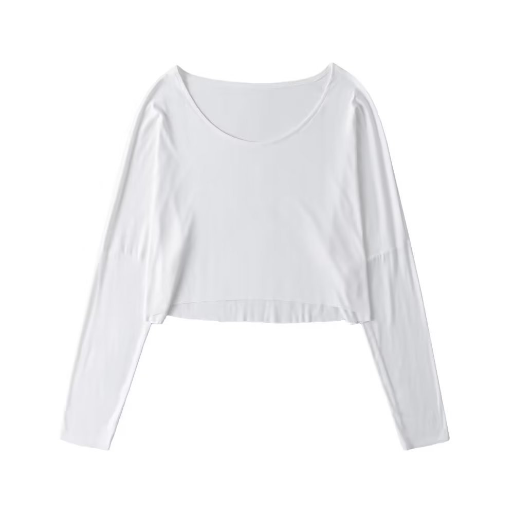 Off-Shoulder Loose Long Sleeve T-Shirt - Solid Color One-Shoulder Top with Large Round Neck for Casual Dance Style