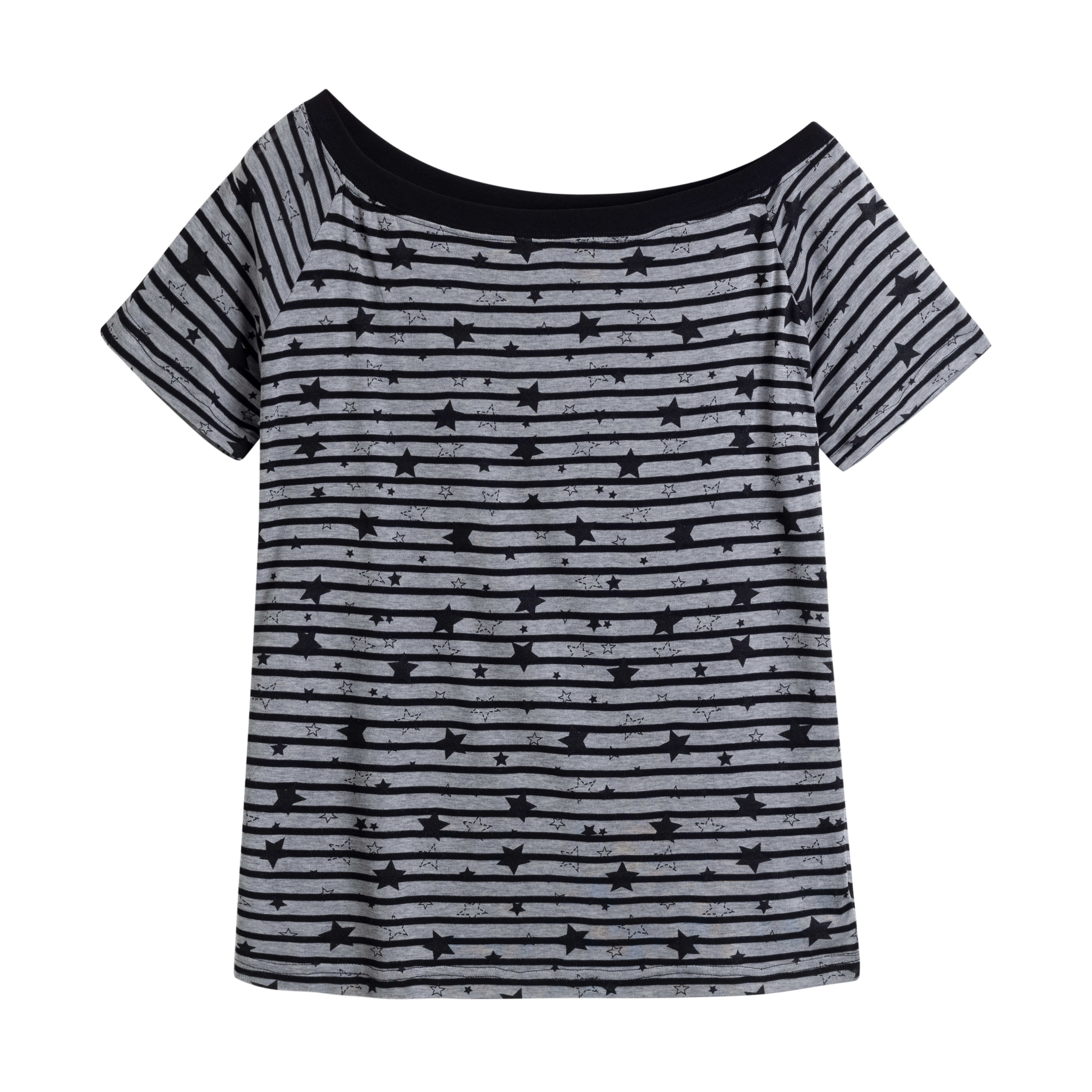 Off-Shoulder Striped Star Print T-Shirt for Women - Spicy Girl Summer Top in American Style, Perfect for 90s Y2K Vibes