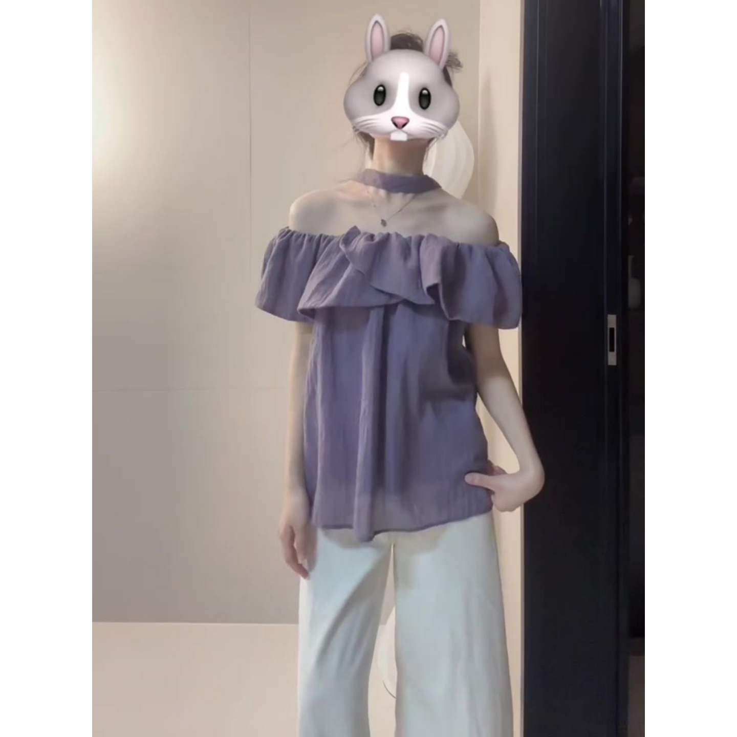 One-Shoulder Purple Ruffled Chiffon Blouse for Women, Elegant Summer French Design, Loose Fit Top