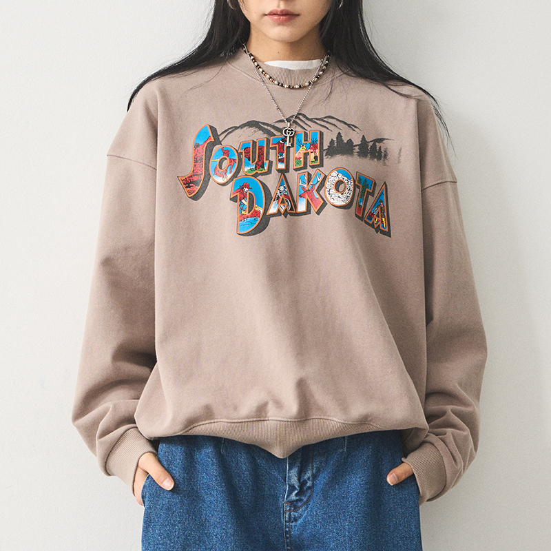 Oversized Printed Sweatshirt for Women - 2024 Spring American Lazy Style Round Neck Top