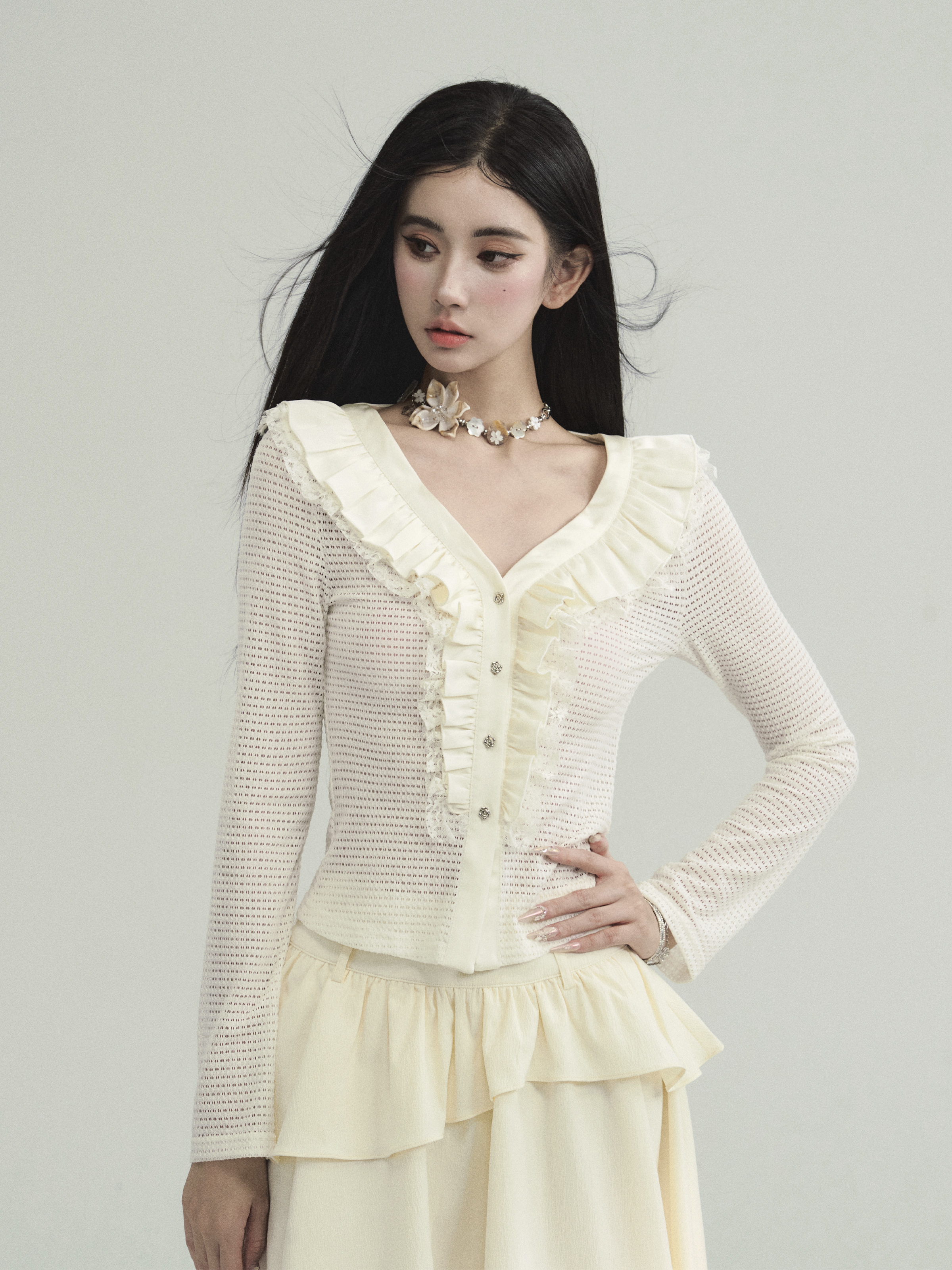 Paris Seine Ruffled Flare Sleeve T-Shirt Summer Knitted Cardigan - Trendy 90s-Inspired Fashion for Effortless Style