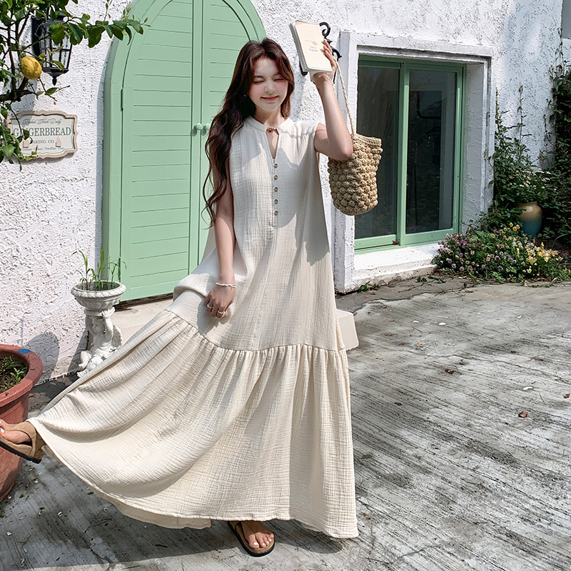 Petite Loose Summer Dress for Women, High-End Beach Vacation Style, Gentle Long Design, 2025 Trendy Fashion