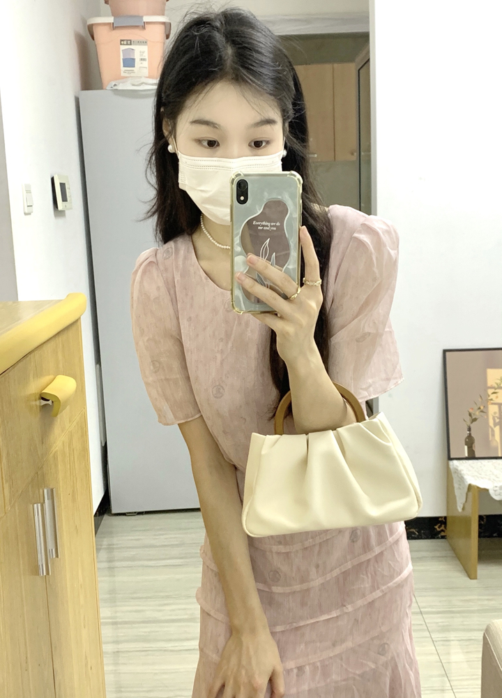 Petite Pink Chiffon Dress for Women, Summer Fairy Style, Waist-Cinching, Slimming, French Gentle Temperament