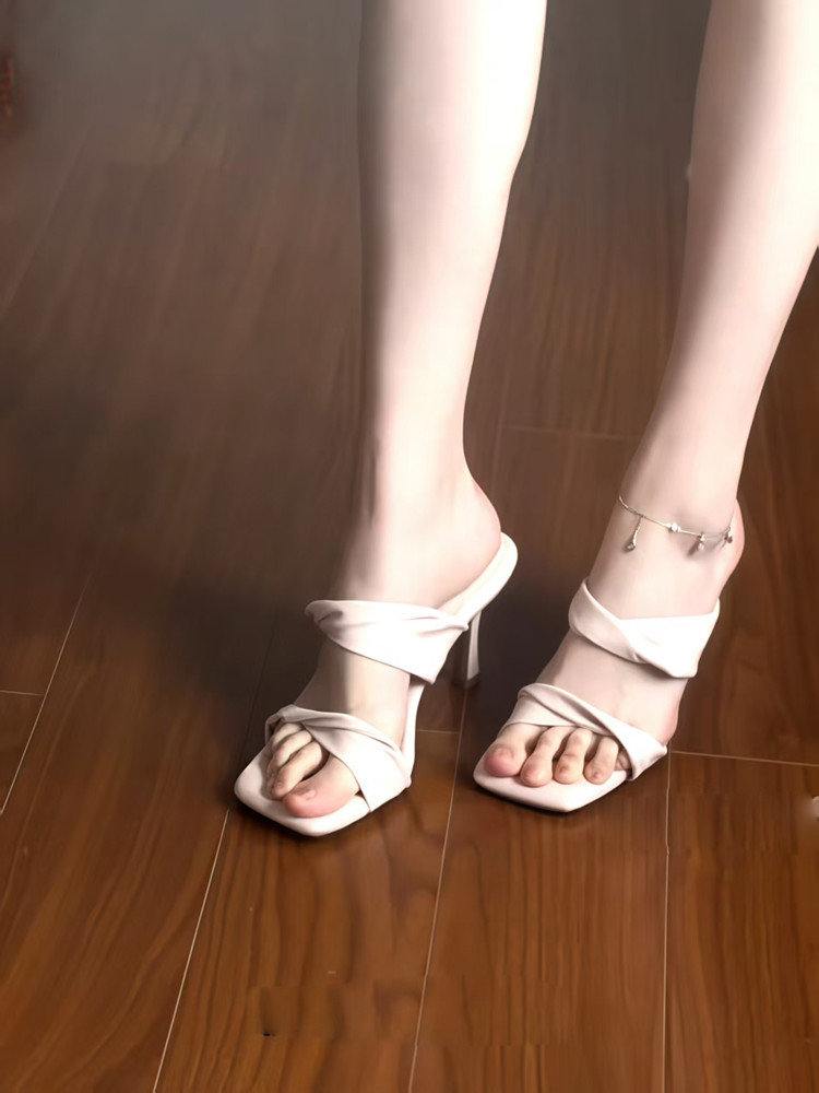 Pink Genuine Leather Open-Toe Sandals for Women - One-Strap Thin-Heeled Soft-Bottom Slippers for Summer 2024