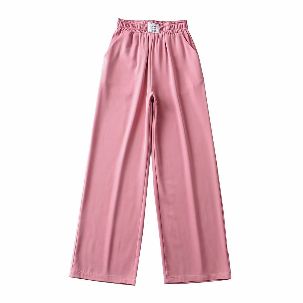 Pink High-Waisted Wide-Leg Pants for Women - Casual Loose Slimming Straight-Leg Trousers - Trendy Floor-Length Fashion