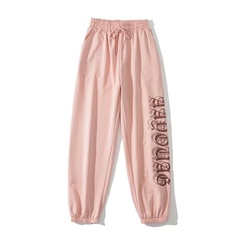 Pink Tapered Joggers for Women - Slim Fit Loose Jazz Dance Pants with Letter Print - Trendy Sportswear for a Stylish Look