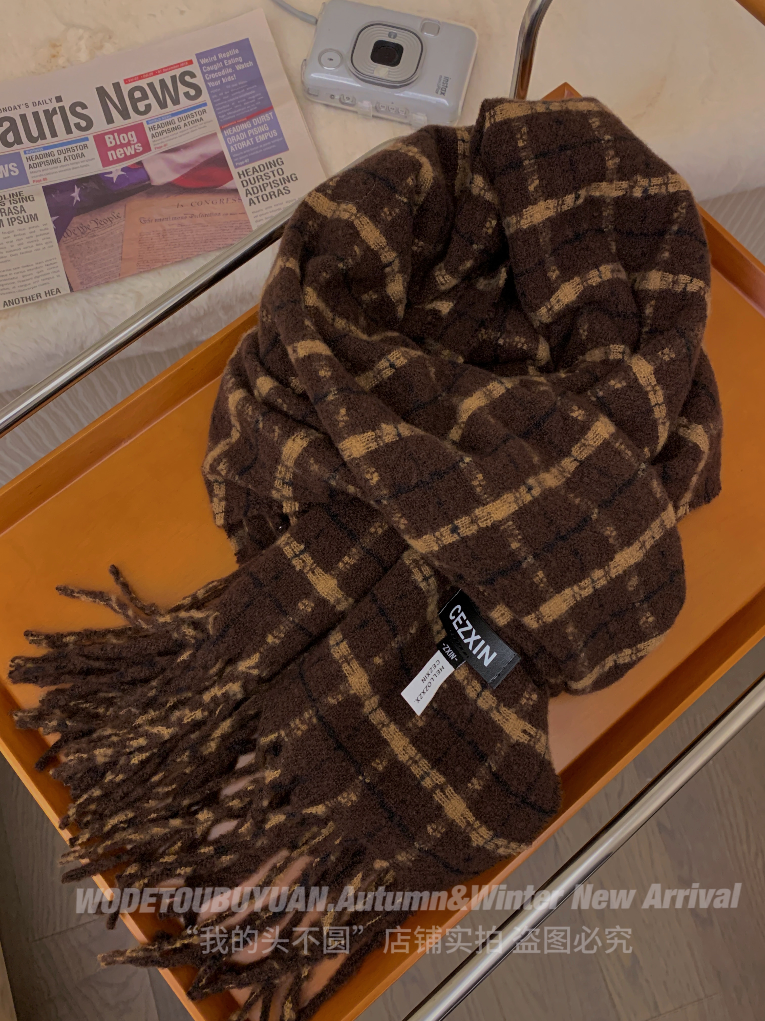 Plaid Scarf for Women - "My Head Is Not Round" Vintage Fringed Neck Warmer, Thick Warm Shawl, 2023 Winter Fashion Accessory
