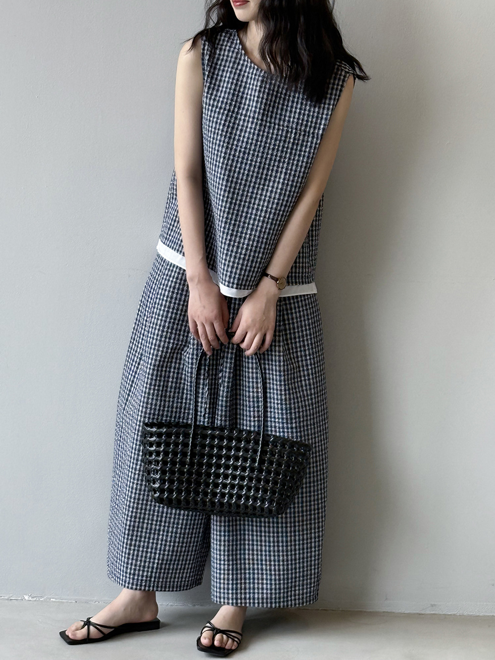 Plaid Vest Fake Two-Piece Set for Women - 2025 Summer Loose Wide-Leg Pants - High-End Casual Y2K Style Outfit