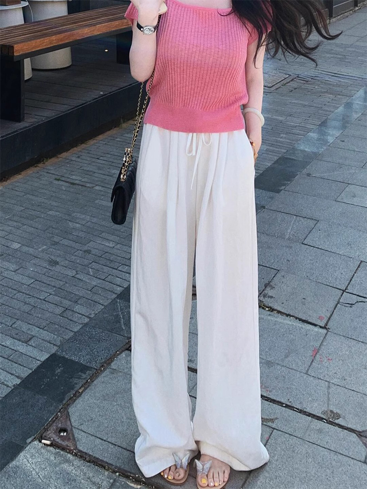 Plus Size Women's 2025 Summer High Waist Slim Straight Leg Pants - Casual Loose Wide Leg Floor-Length Trousers