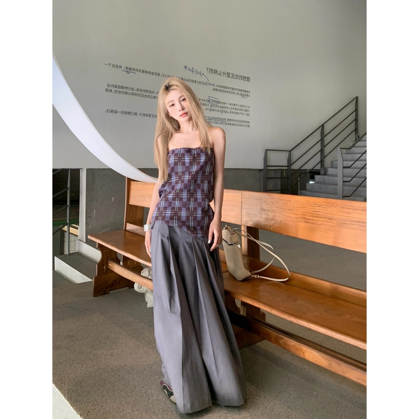 Purple Plaid Strapless Camisole for Women - Summer Korean Style Loose Sleeveless Top, Flattering and Chic Fashion Essential