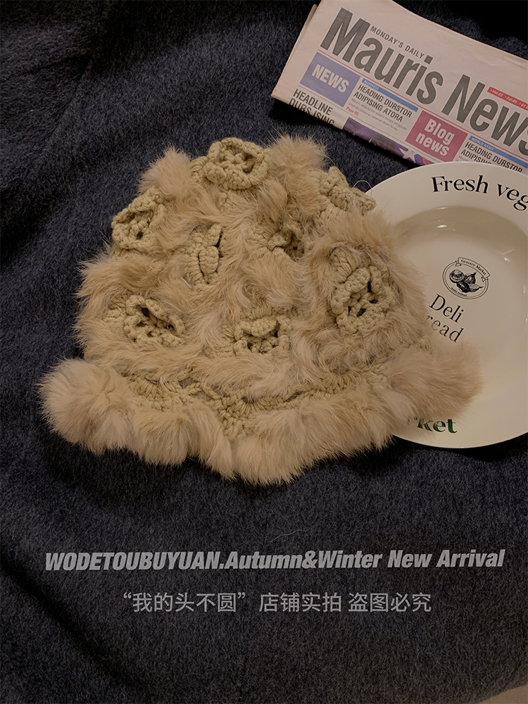 Rabbit Fur Fisherman Hat for Women - Thick Knit Winter Hat 2024, Warm and Stylish for Autumn, Flattering Face Shape