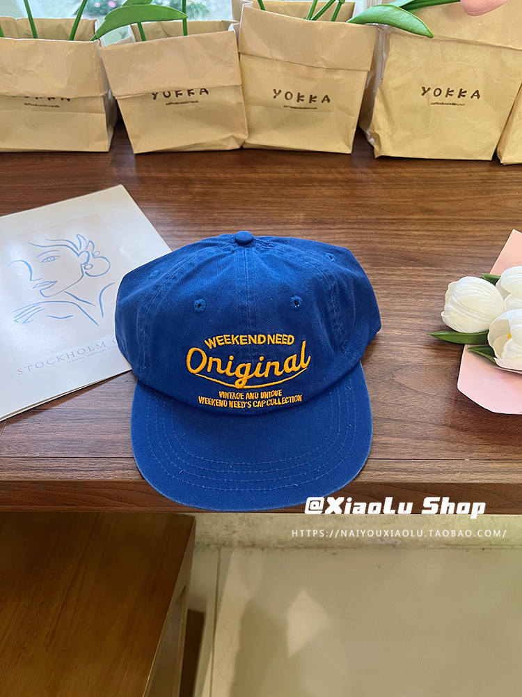 Retro Flat-Brim Blue Embroidered Baseball Cap for Women and Men - 2024 American Style Fashion Accessory