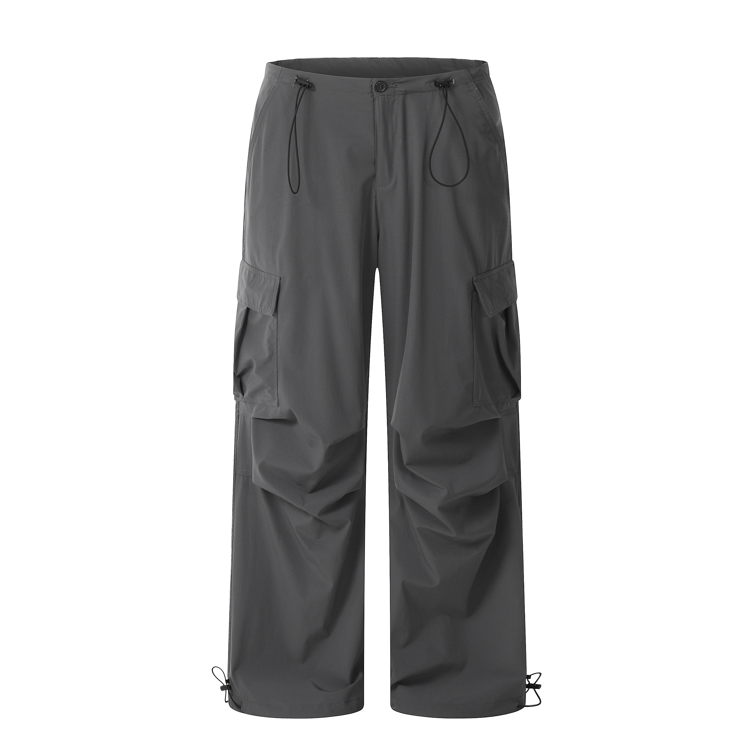Retro Hip-Hop Cargo Pants for Women - Spicy American-Style Wide-Leg Pants with Drawstring and Pleated Pockets - Casual Streetwear