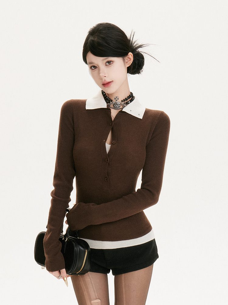Retro Spliced Two-Piece Slim Fit Knitted Top - High Intelligence Spicy Sister Design, Trendy Korean Style Inner Shirt