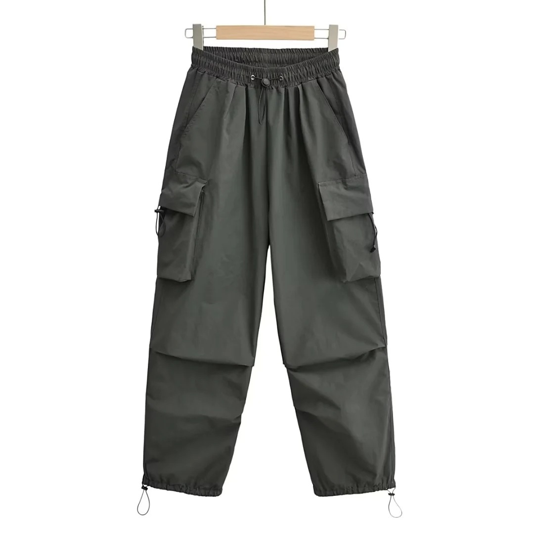 Retro Street Style Cargo Pants for Women - Loose Casual Dark Green Hip-Hop Jazz Dance Long Pants