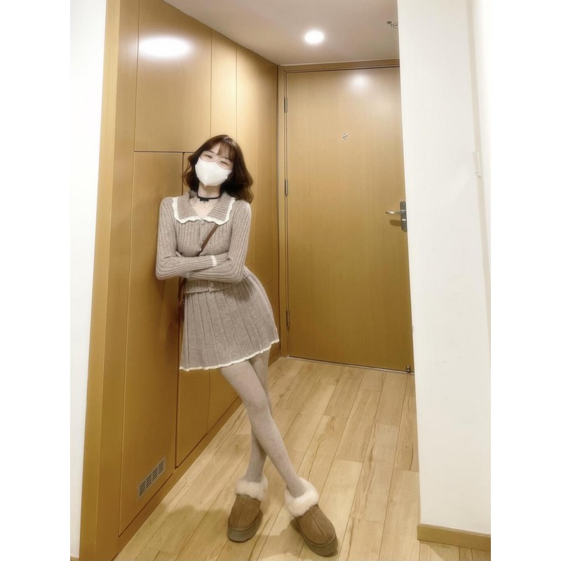 Retro Sweet Lapel Knitted Cardigan and Short Skirt Set for Women - 2025 Winter Fashion, Chic Layering Outfit