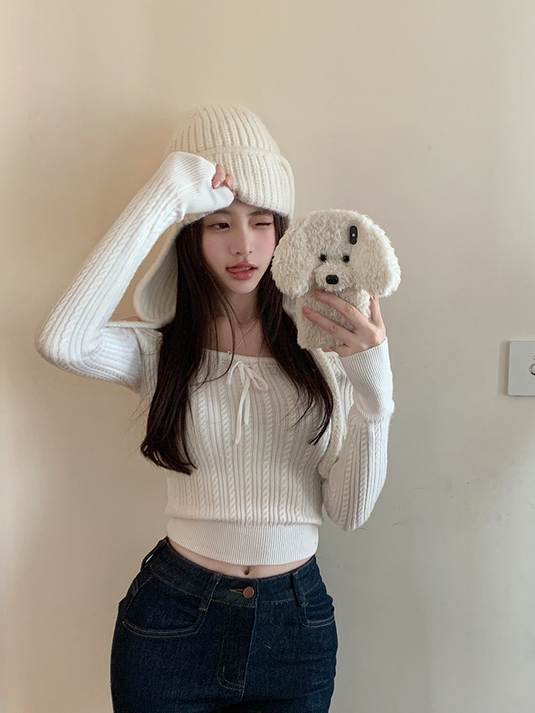 Retro Sweet Spicy Twisted Cable One-Shoulder Long Sleeve Knitted Sweater - Autumn Winter Fashion