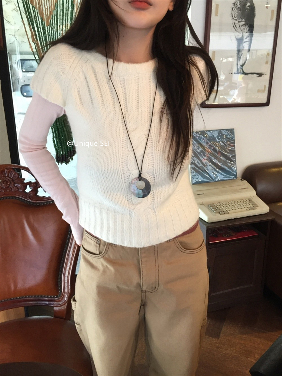 Retro Twisted Pattern Sweater Top - Layered Casual Slim Short Sleeve Knit for Unique 90s Y2K Style