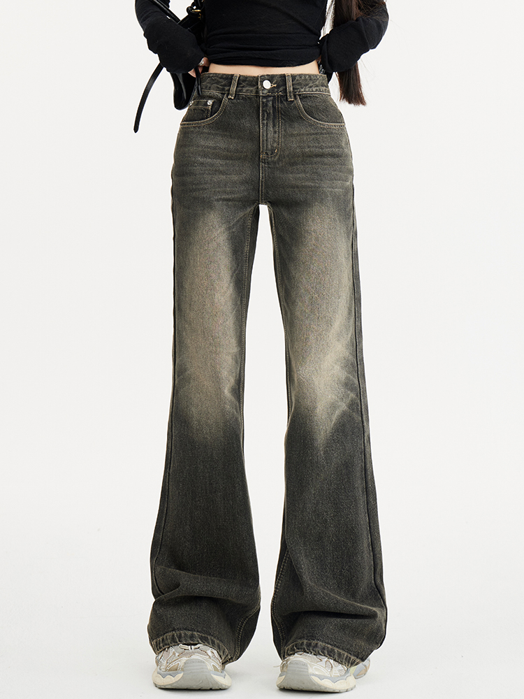 Retro Vintage Distressed Low-Waist Wide-Leg Denim Pants - Casual Flared Trousers for Y2K and 90s Style