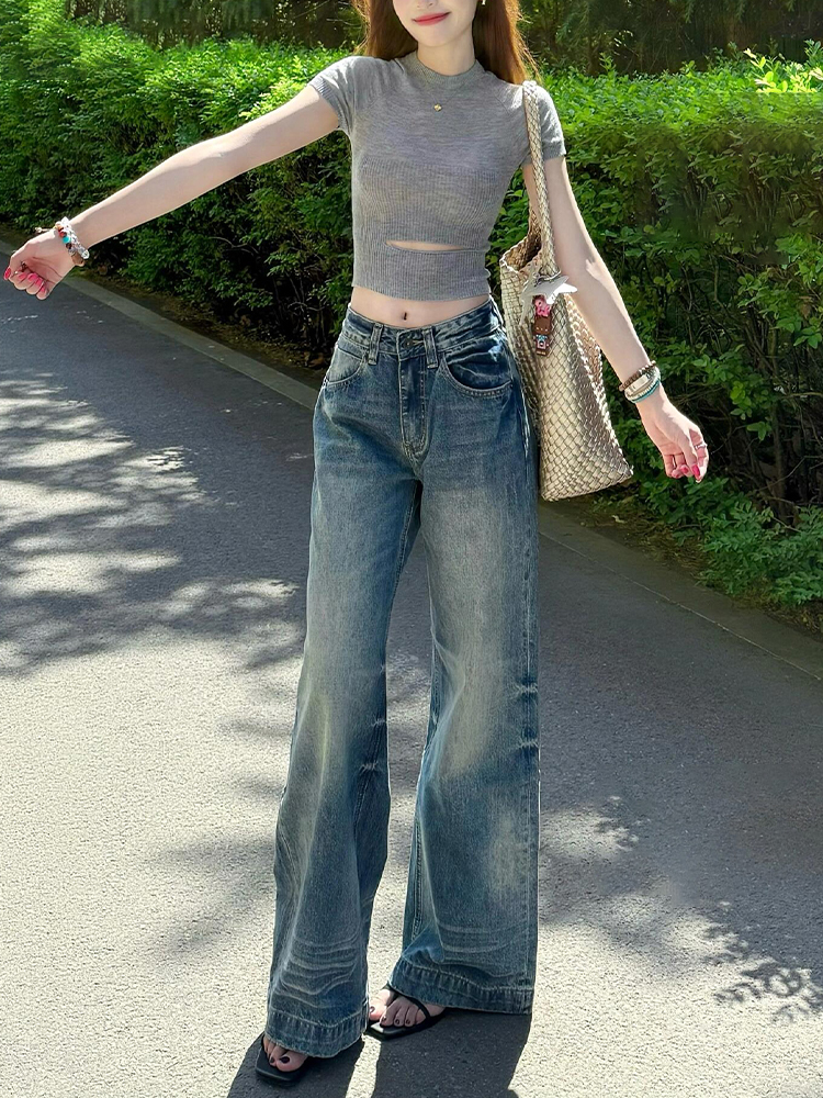 Retro Wide-Leg Jeans for Women - Low-Waist, Loose-Fitting, Versatile Straight-Leg Pants - Summer Fashion Essential