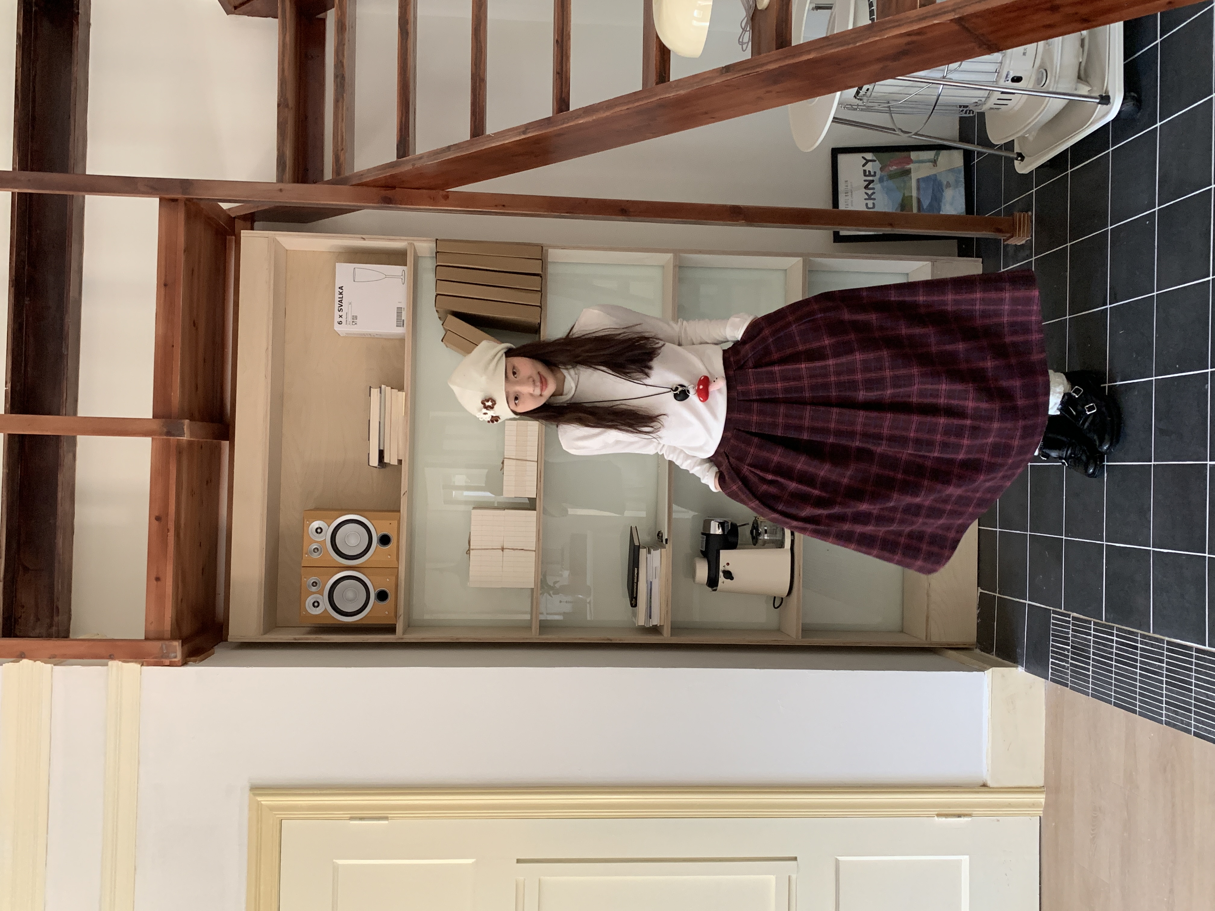 Retro Wool Half-Length Plaid Skirt - Versatile Pleated Design for 90s Inspired Style