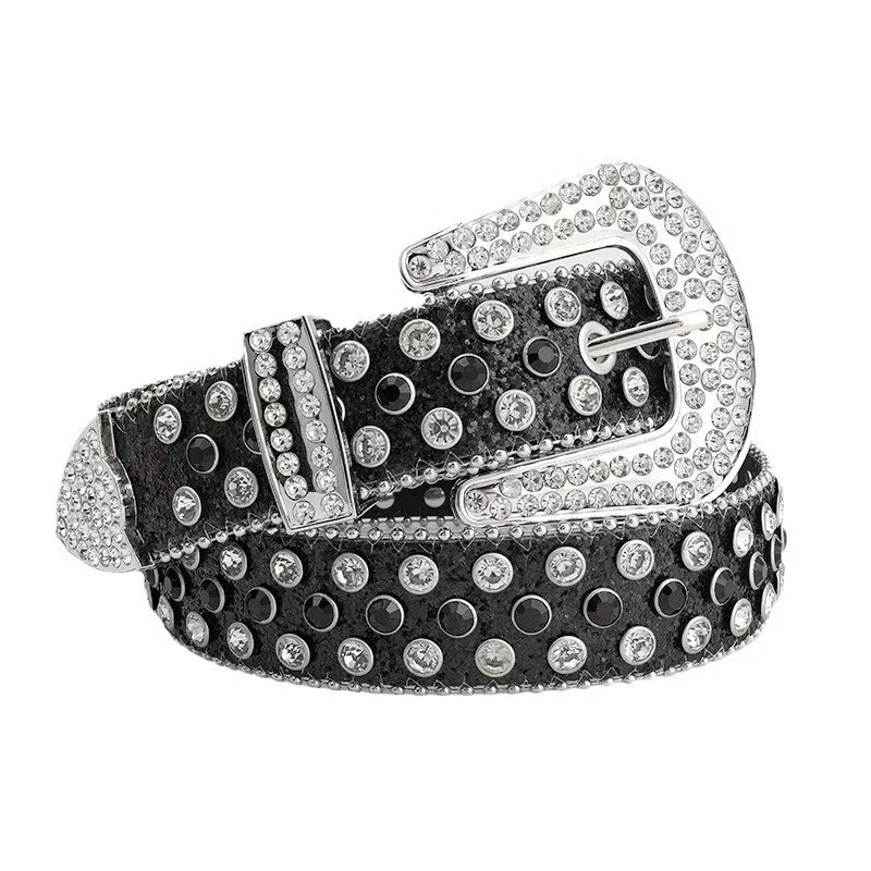 Rhinestone Inlaid Wide Belt with Pearl Eye Design for Women - Versatile Decorative Street Style Jeans Belt