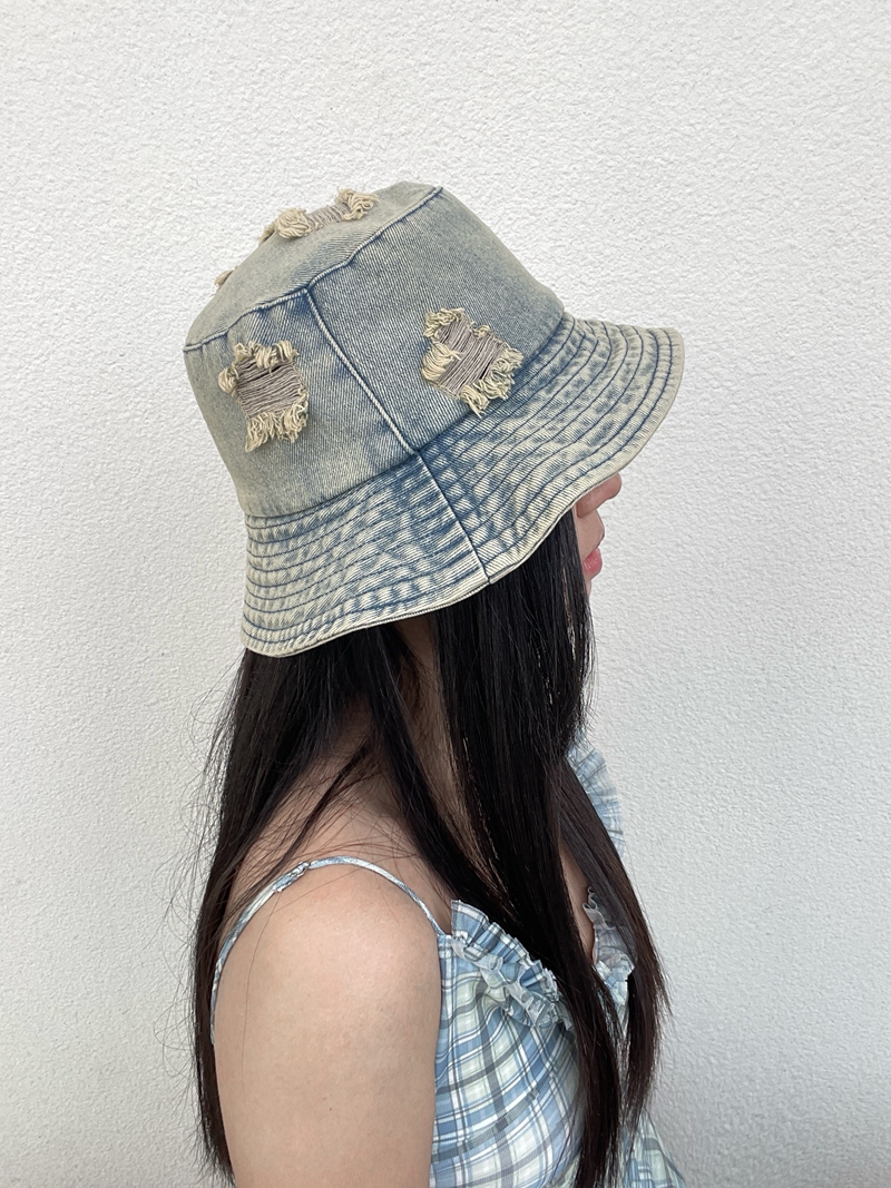 Ripped Denim Bucket Hat for Women - Casual Sunshade Fisherman's Hat, Large Head Circumference, Flattering Fit, Solid Color