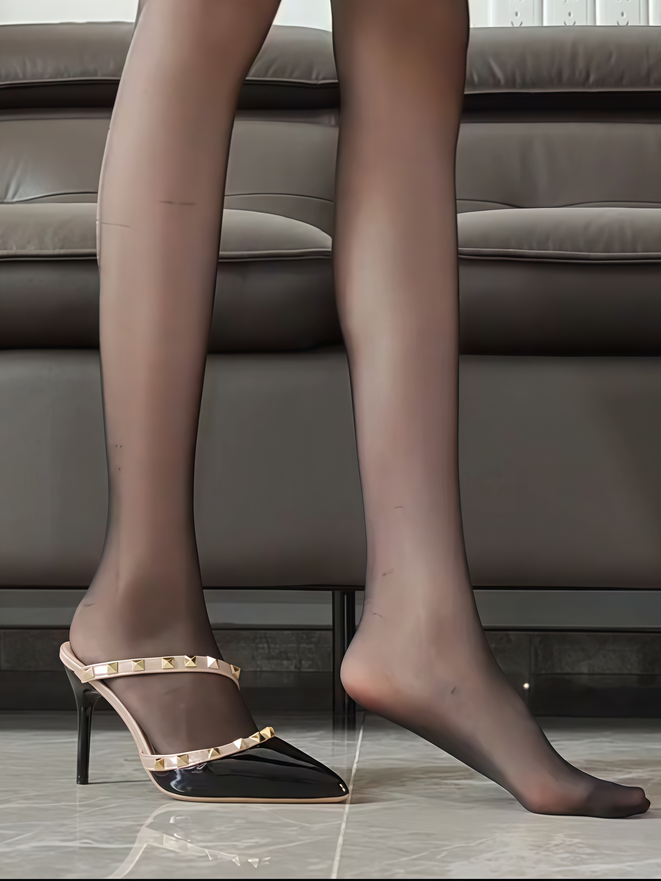 Rivet-Tipped Half-Drag Patent Leather High Heels for Women - Sexy Thin-Heeled Slippers for Spring 2025 Outdoor Fashion