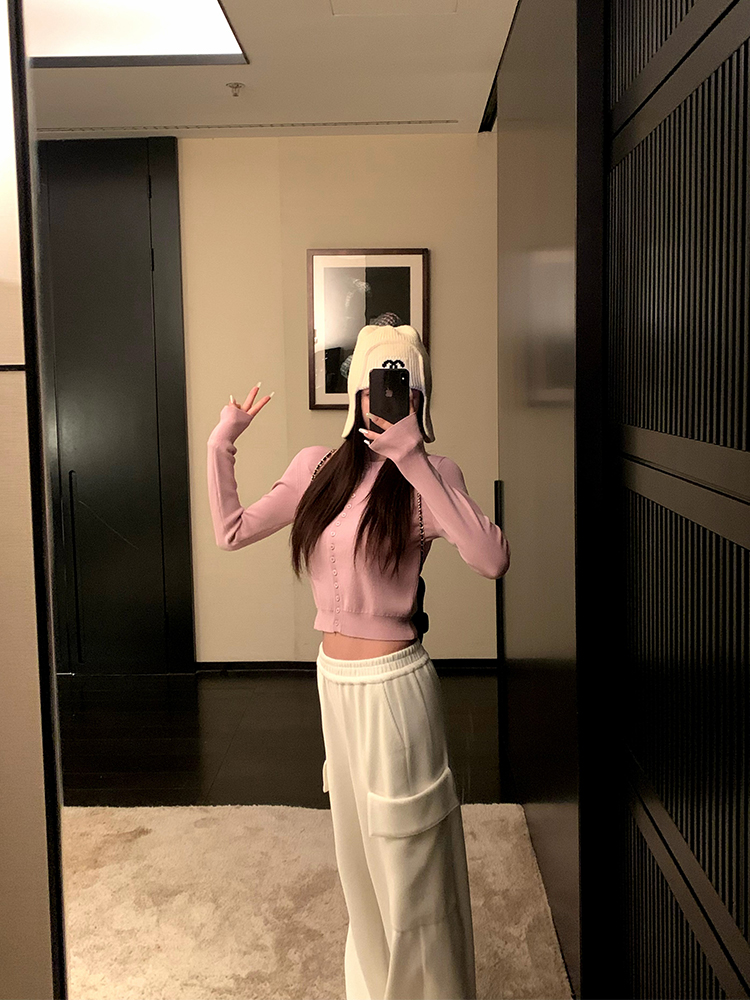Rose Poetry Vintage Open-Front Cardigan Sweater for Women - Long Sleeve Round Neck Knit Top in Lazy Style, Perfect for 90s and Y2K Looks
