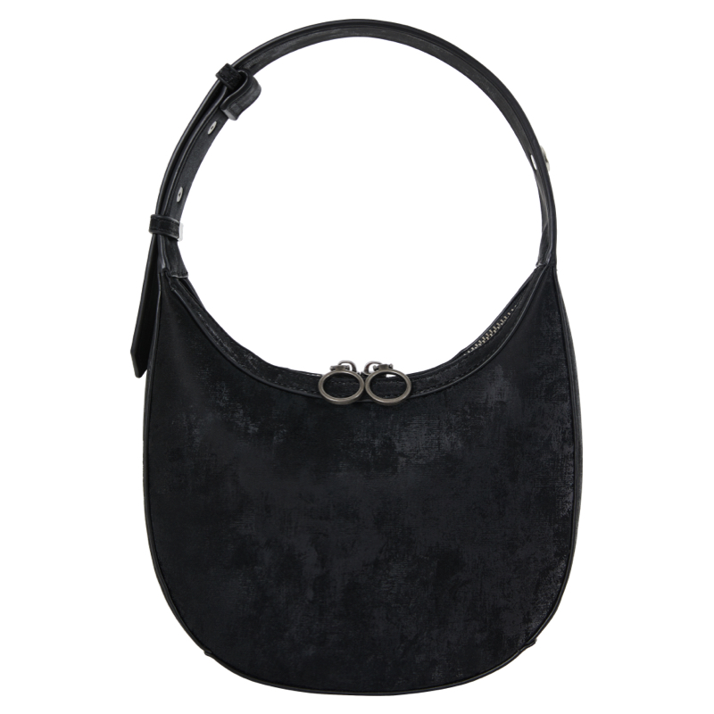 Satin Velvet Crescent Bag in Light Gold and Eggshell - National Style Cowhide Handbag for Chic 90s-Inspired Fashion