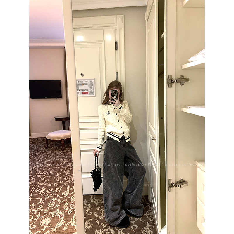Silver Fox Plush Wide-Leg Casual Pants for Women - Vintage Washed Loose Fit Straight-Leg Trousers in Y2K Style